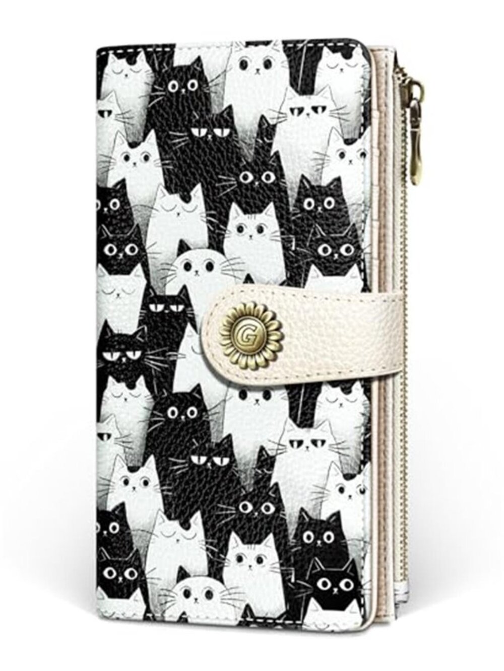 New White Black Cat Womens Wallet RFID, Credit Card Holder Bifold